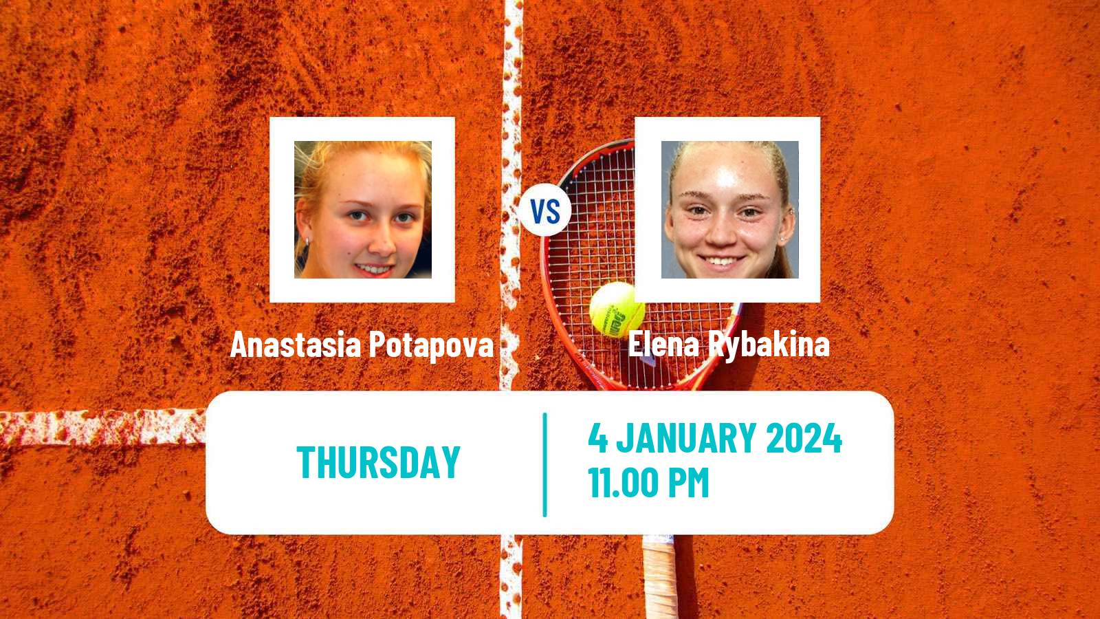 Tennis WTA Brisbane Anastasia Potapova - Elena Rybakina
