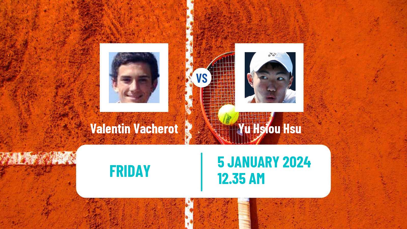 Tennis Nonthaburi Challenger Men Valentin Vacherot - Yu Hsiou Hsu