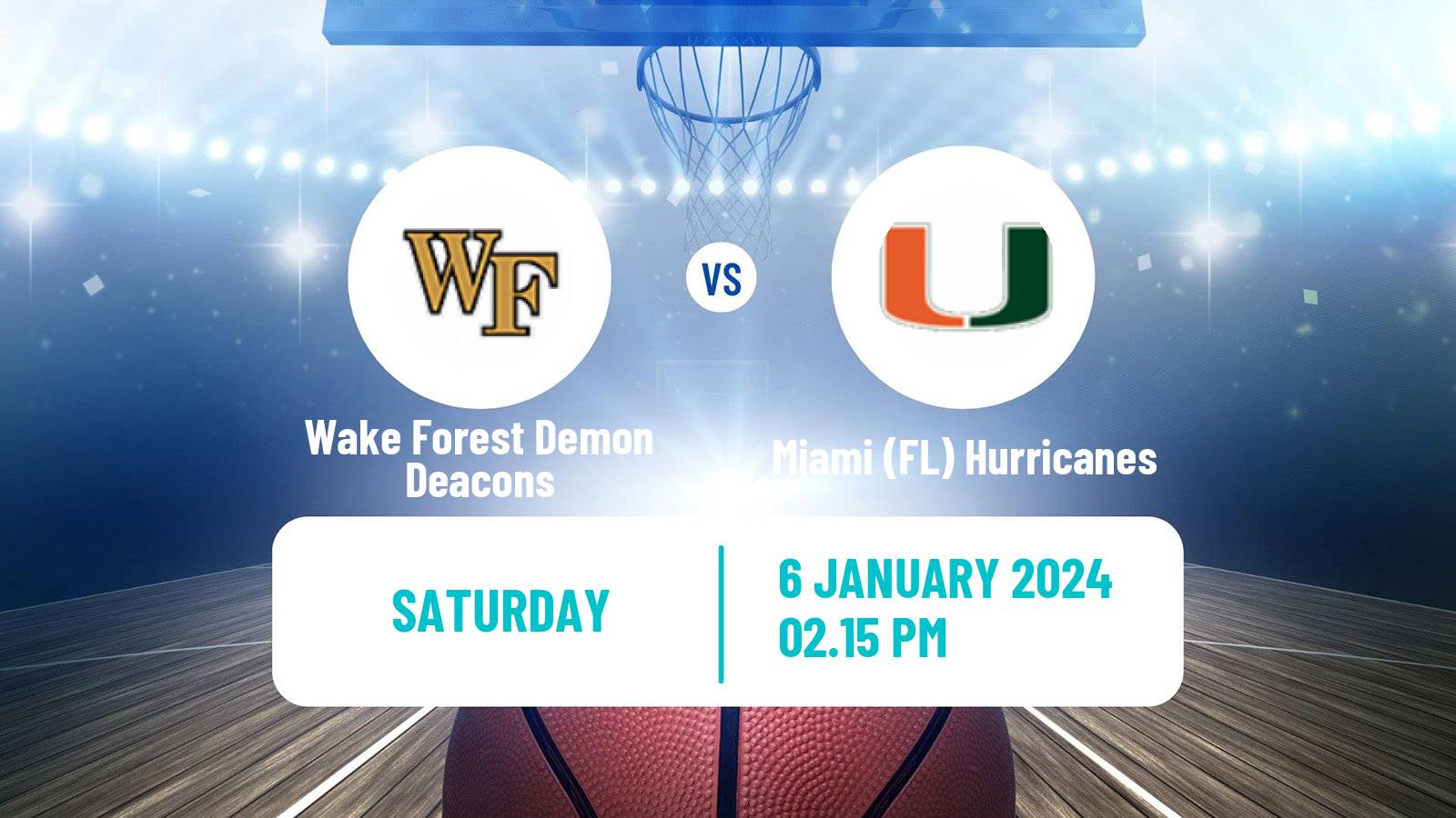 Basketball NCAA College Basketball Wake Forest Demon Deacons - Miami (FL) Hurricanes