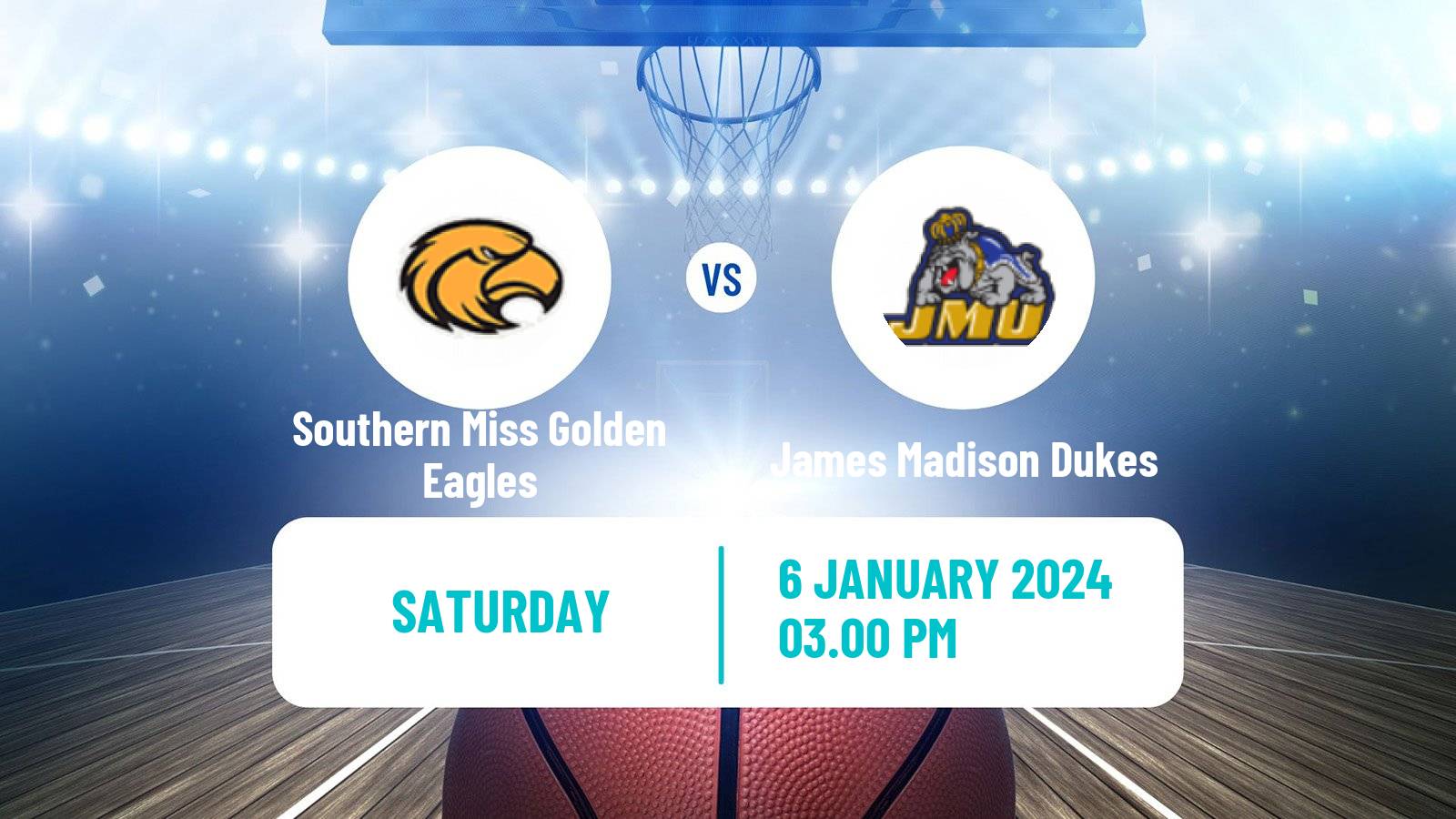 Basketball NCAA College Basketball Southern Miss Golden Eagles - James Madison Dukes