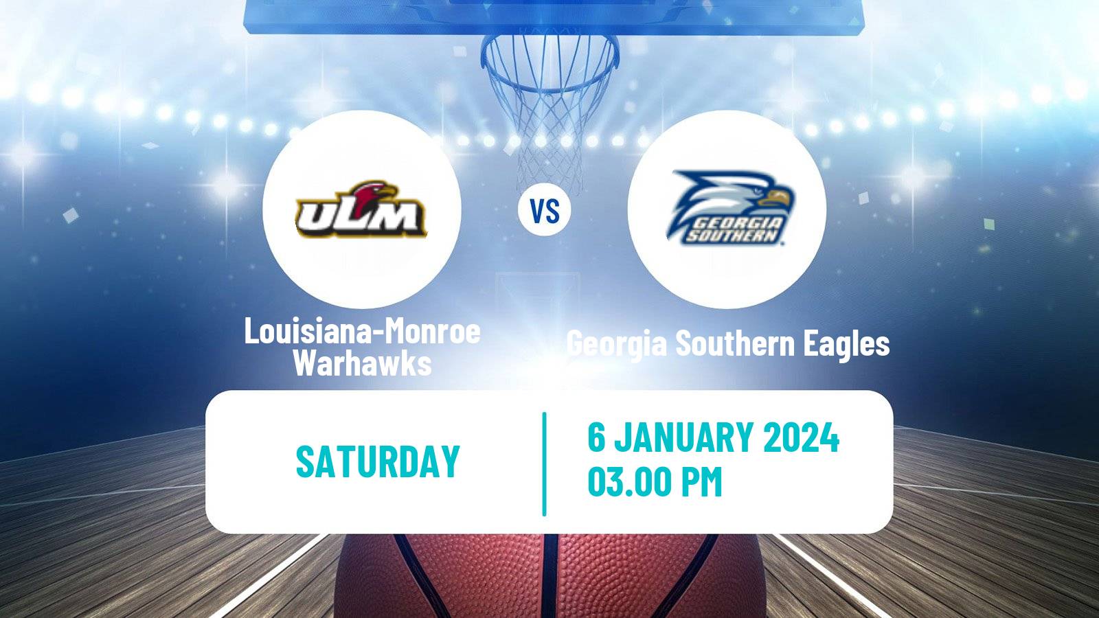 Basketball NCAA College Basketball Louisiana-Monroe Warhawks - Georgia Southern Eagles