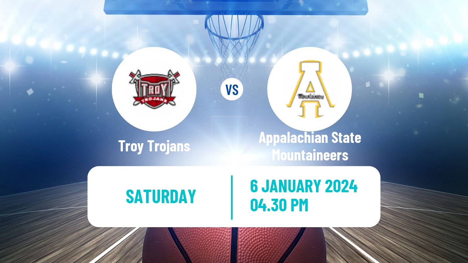Basketball NCAA College Basketball Troy Trojans - Appalachian State Mountaineers