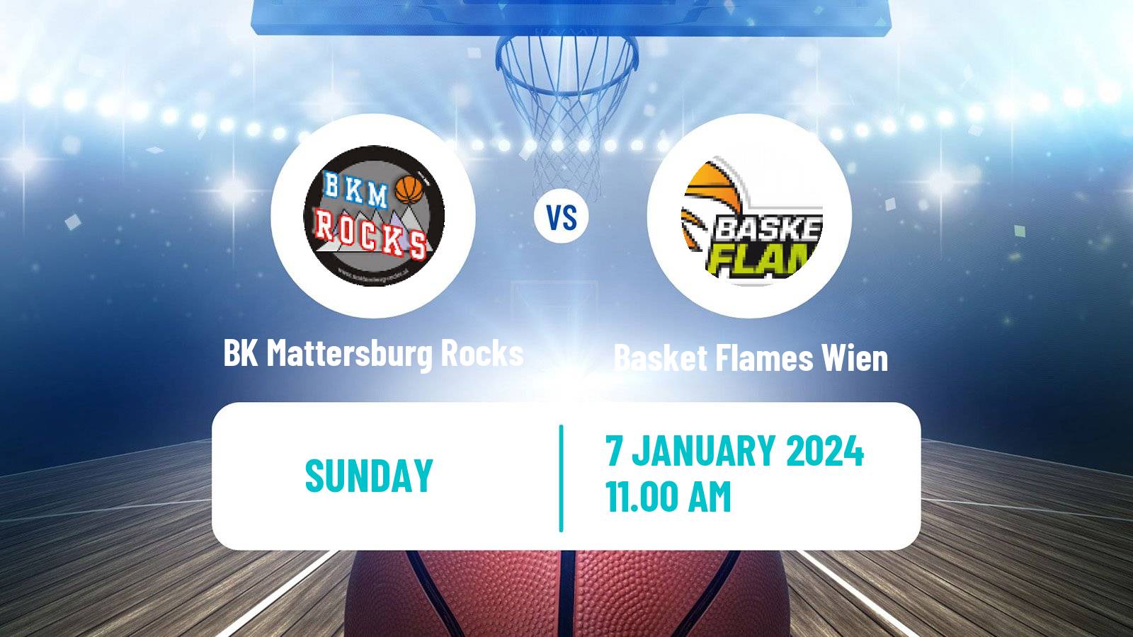 Basketball Austrian Zweite Liga Basketball BK Mattersburg Rocks - Basket Flames Wien