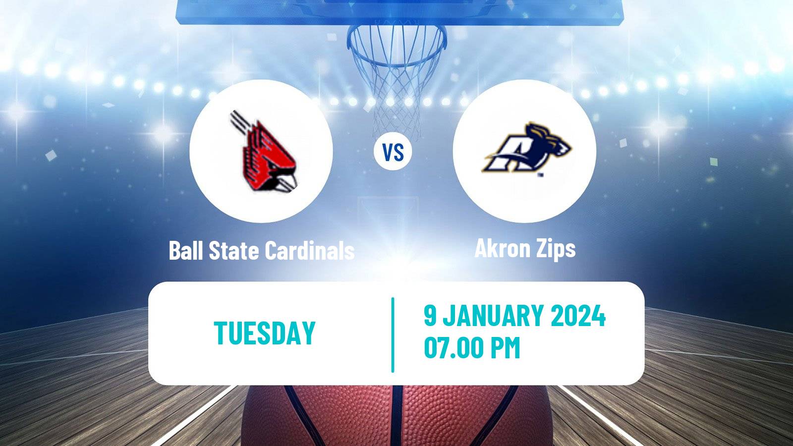 Basketball NCAA College Basketball Ball State Cardinals - Akron Zips