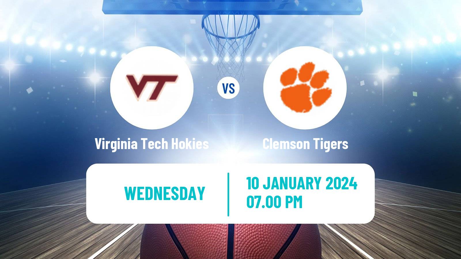 Basketball NCAA College Basketball Virginia Tech Hokies - Clemson Tigers