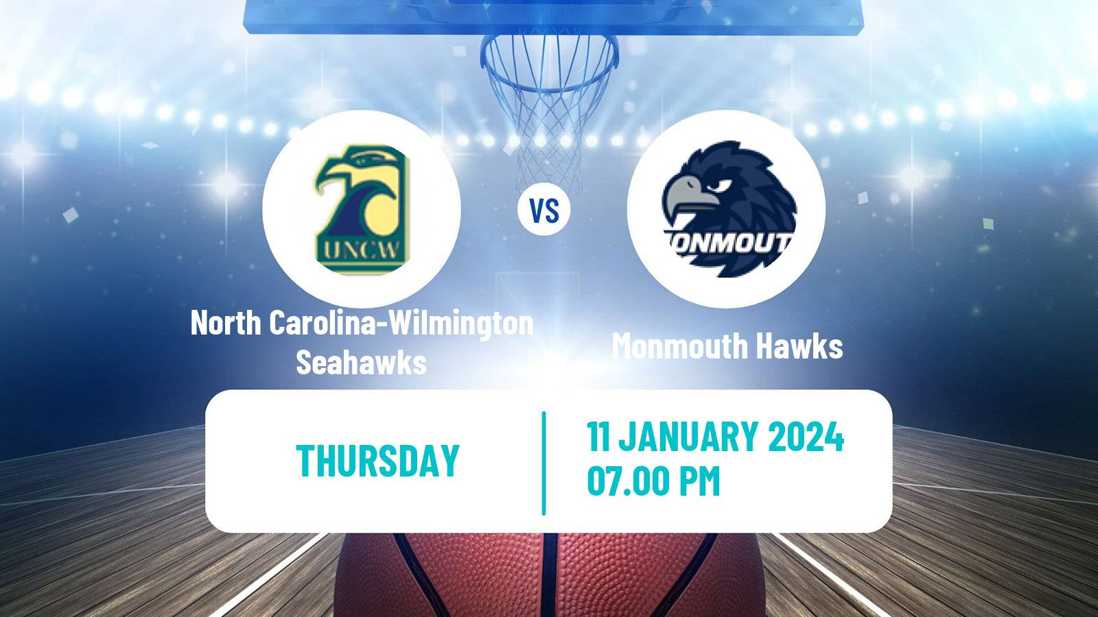 Basketball NCAA College Basketball North Carolina-Wilmington Seahawks - Monmouth Hawks