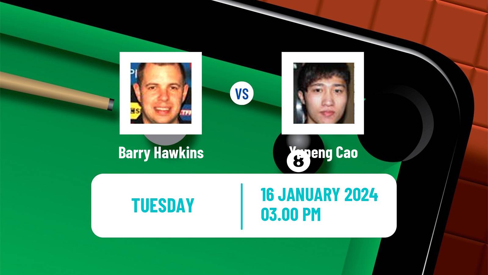 Snooker World Grand Prix Barry Hawkins - Yupeng Cao