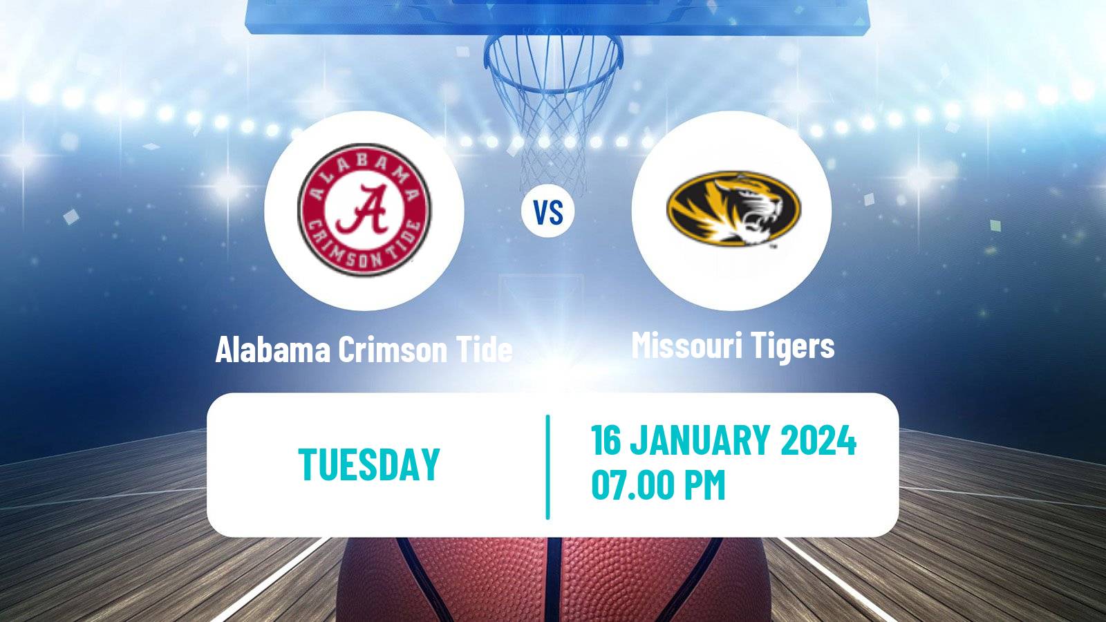 Basketball NCAA College Basketball Alabama Crimson Tide - Missouri Tigers
