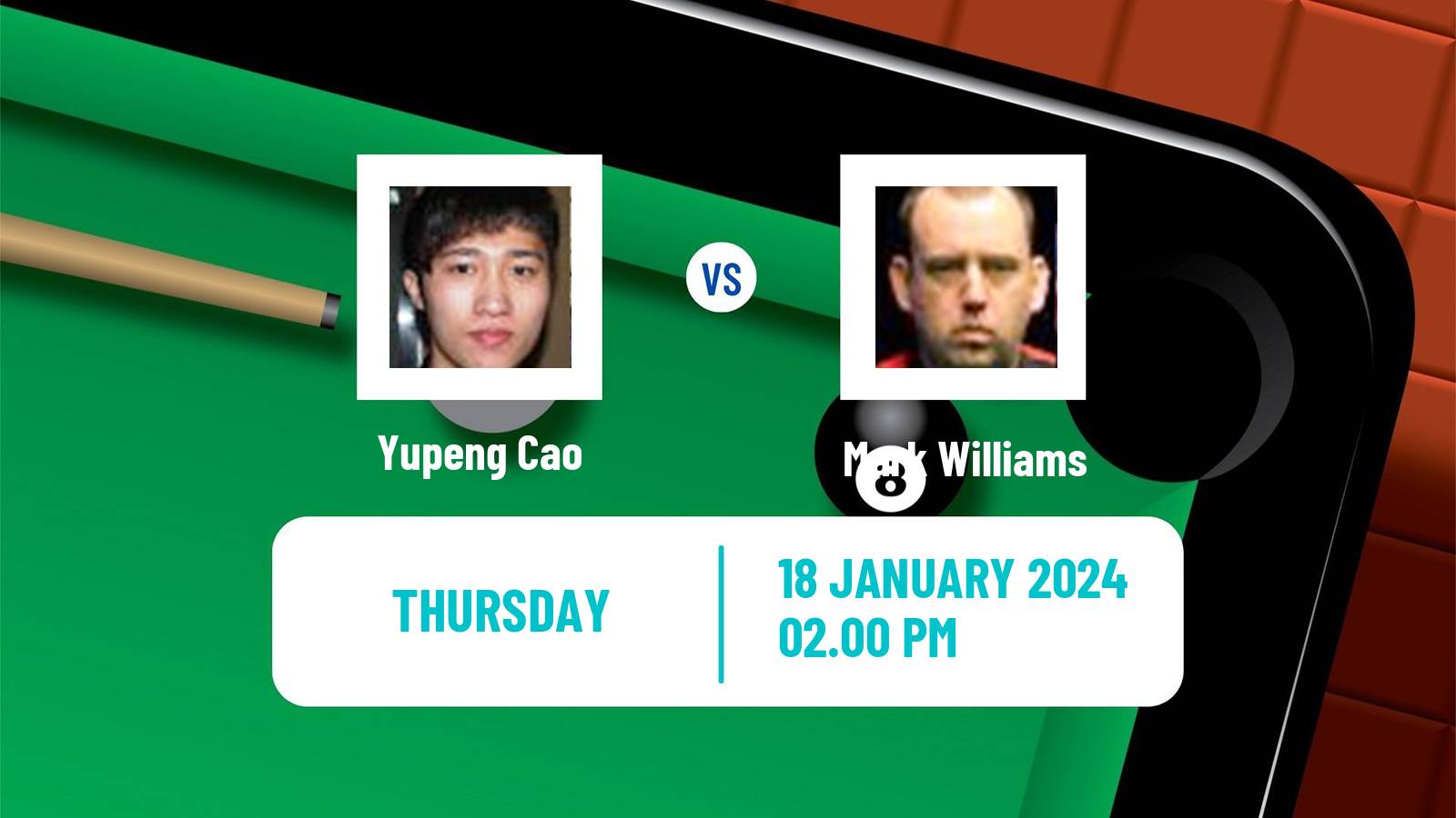 Snooker World Grand Prix Yupeng Cao - Mark Williams