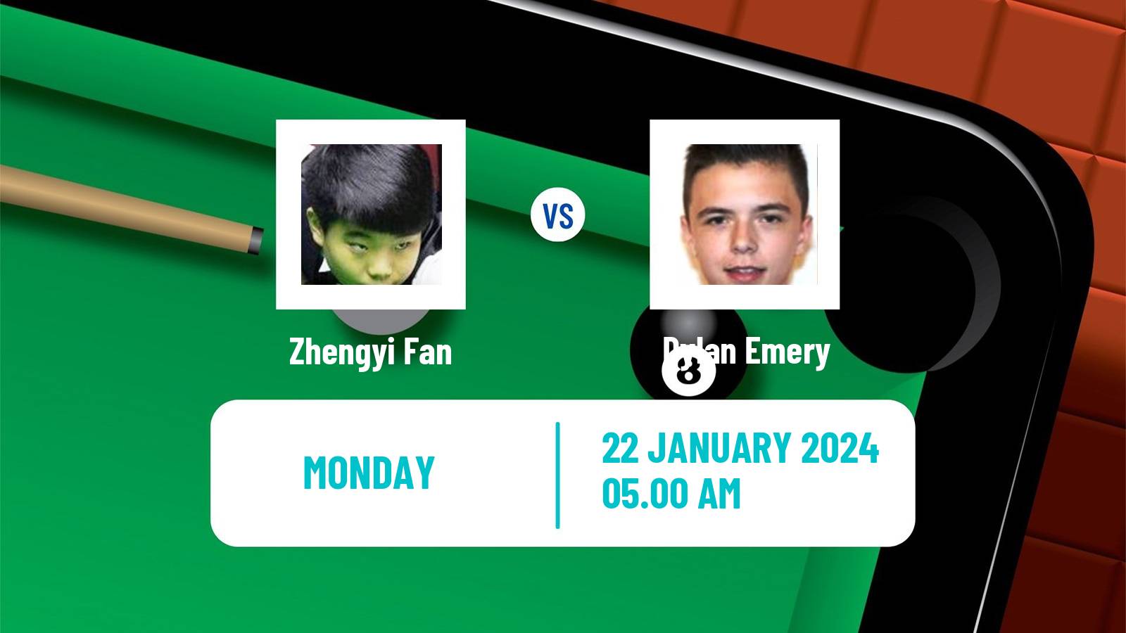 Snooker World Open Zhengyi Fan - Dylan Emery