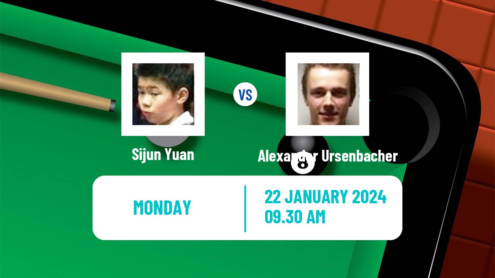 Snooker World Open Sijun Yuan - Alexander Ursenbacher
