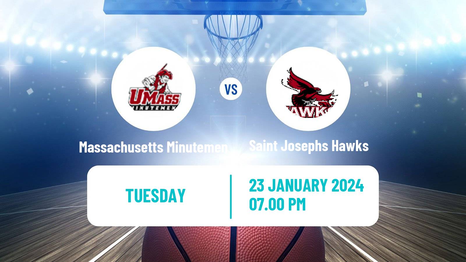 Basketball NCAA College Basketball Massachusetts Minutemen - Saint Josephs Hawks