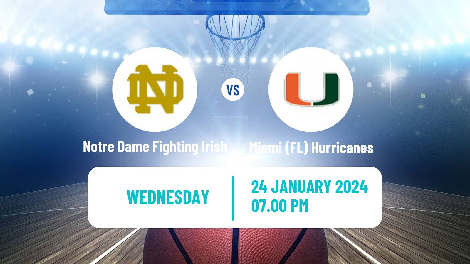 Basketball NCAA College Basketball Notre Dame Fighting Irish - Miami (FL) Hurricanes