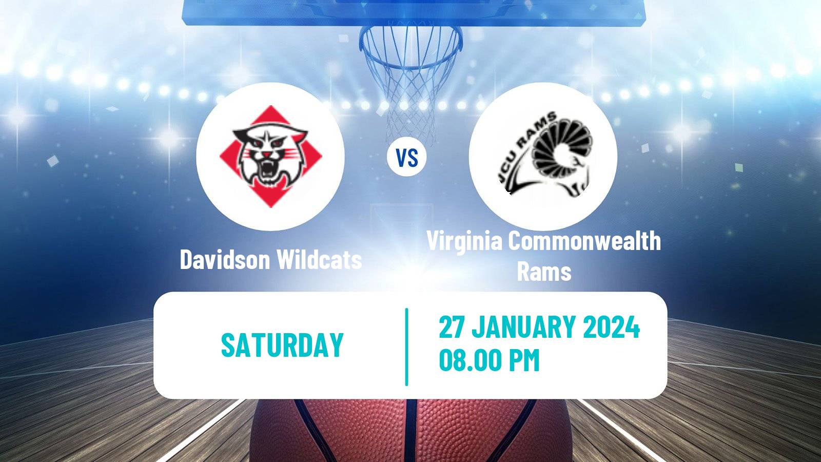 Basketball NCAA College Basketball Davidson Wildcats - Virginia Commonwealth Rams