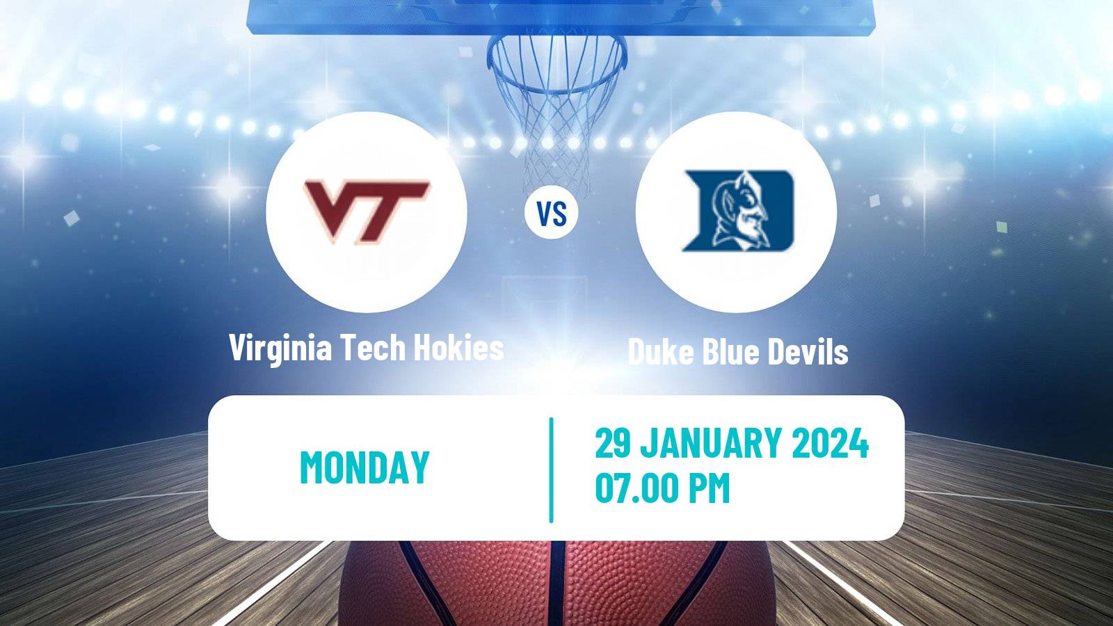 Basketball NCAA College Basketball Virginia Tech Hokies - Duke Blue Devils