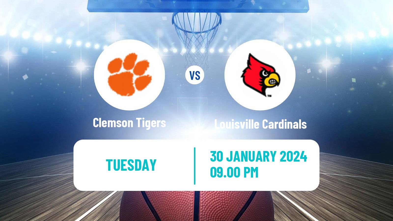 Basketball NCAA College Basketball Clemson Tigers - Louisville Cardinals