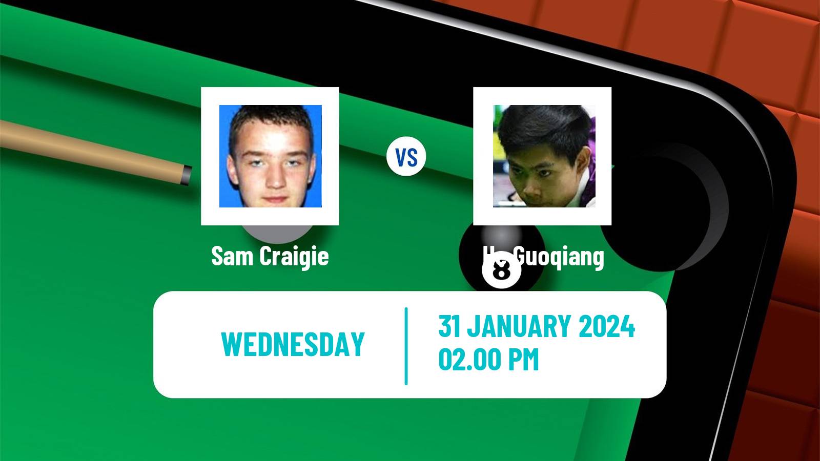 Snooker German Masters Sam Craigie - He Guoqiang