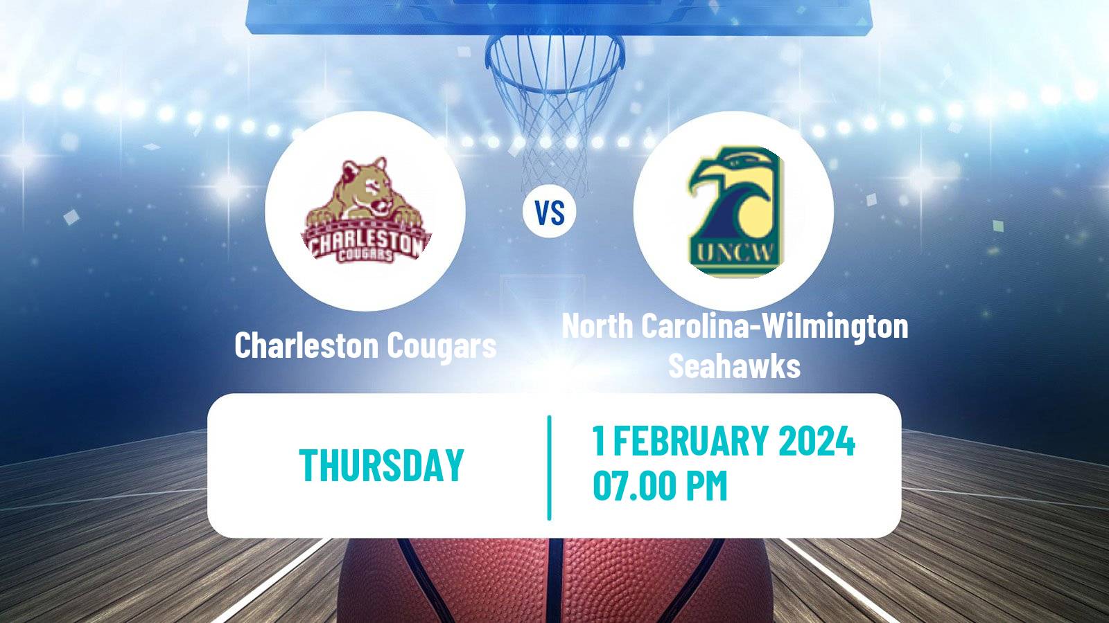 Basketball NCAA College Basketball Charleston Cougars - North Carolina-Wilmington Seahawks