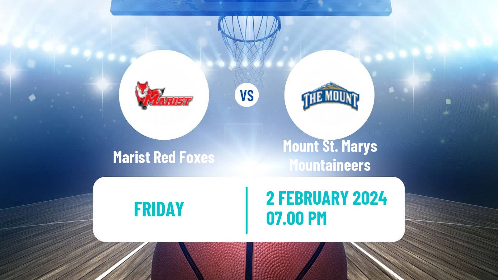 Basketball NCAA College Basketball Marist Red Foxes - Mount St. Marys Mountaineers