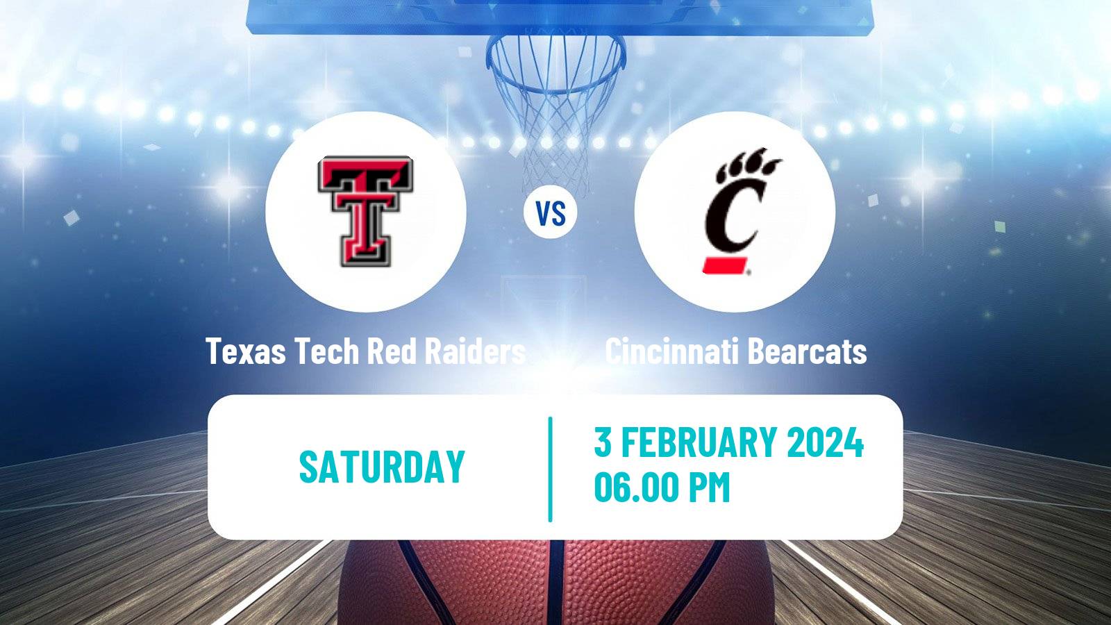 Basketball NCAA College Basketball Texas Tech Red Raiders - Cincinnati Bearcats