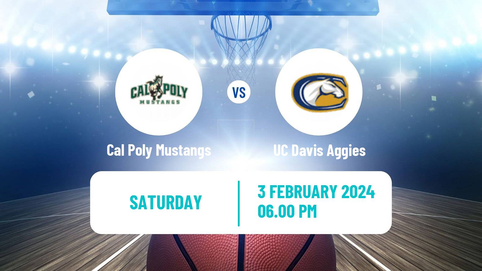 Basketball NCAA College Basketball Cal Poly Mustangs - UC Davis Aggies