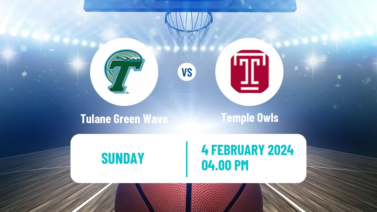 Basketball NCAA College Basketball Tulane Green Wave - Temple Owls