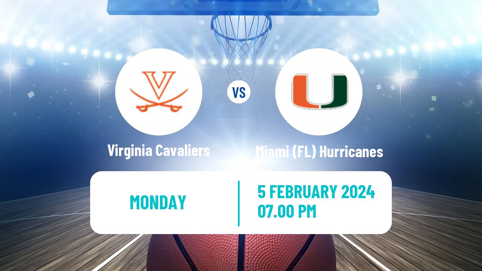 Basketball NCAA College Basketball Virginia Cavaliers - Miami (FL) Hurricanes