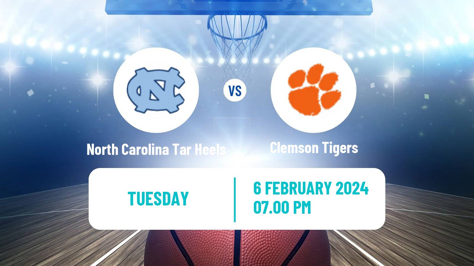 Basketball NCAA College Basketball North Carolina Tar Heels - Clemson Tigers
