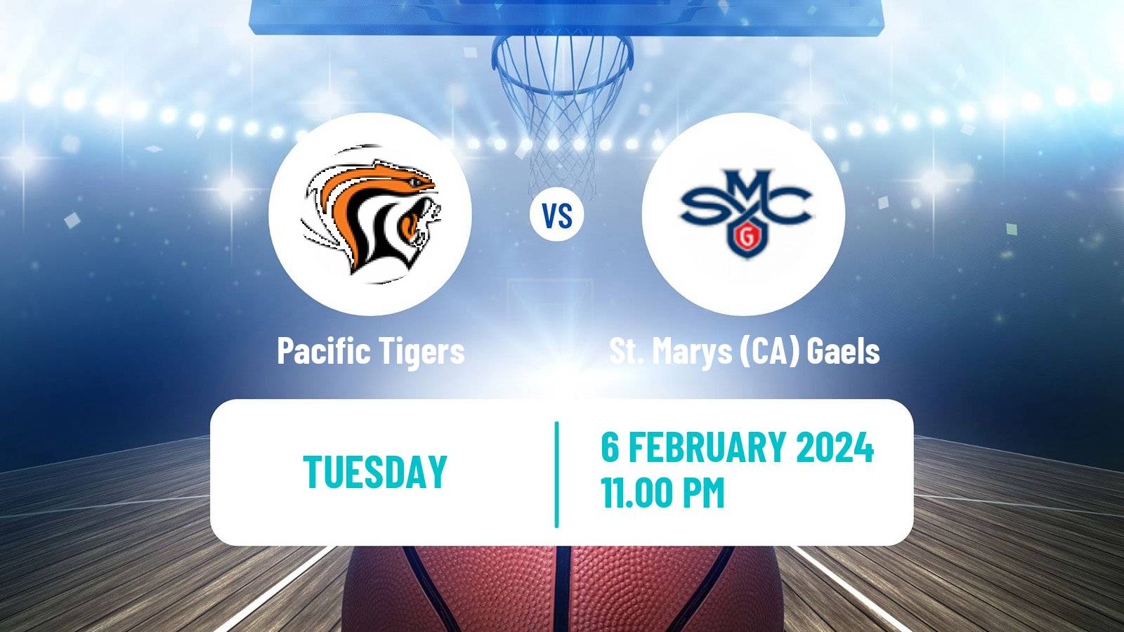 Basketball NCAA College Basketball Pacific Tigers - St. Marys (CA) Gaels