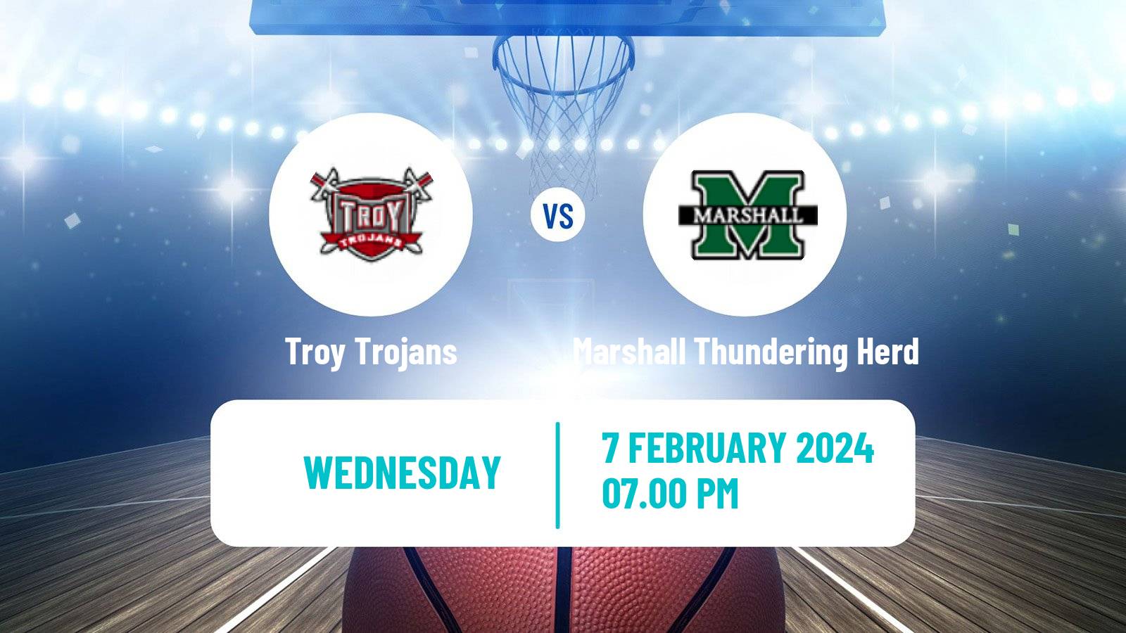 Basketball NCAA College Basketball Troy Trojans - Marshall Thundering Herd