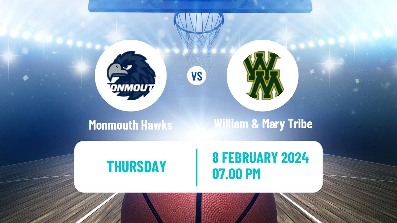 Basketball NCAA College Basketball Monmouth Hawks - William & Mary Tribe