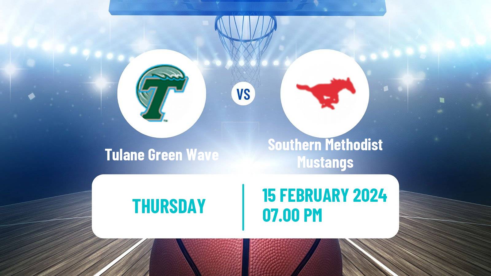 Basketball NCAA College Basketball Tulane Green Wave - Southern Methodist Mustangs