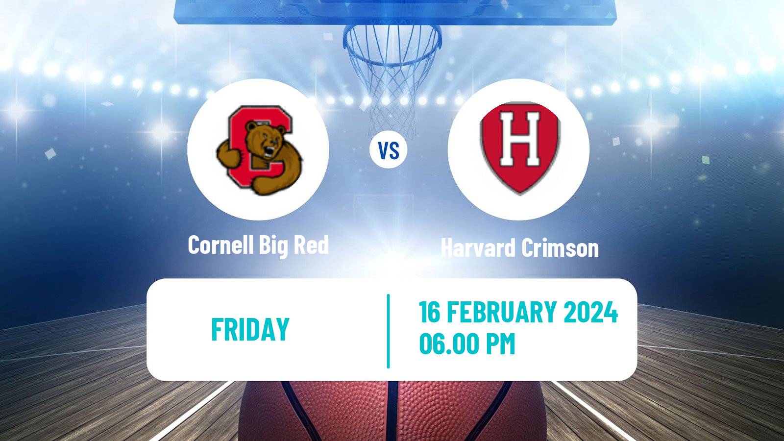 Basketball NCAA College Basketball Cornell Big Red - Harvard Crimson