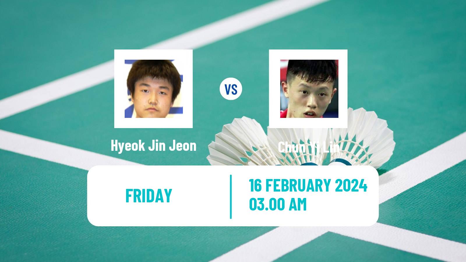 Badminton BWF Asia Championships Teams Men Hyeok Jin Jeon - Chun Yi Lin