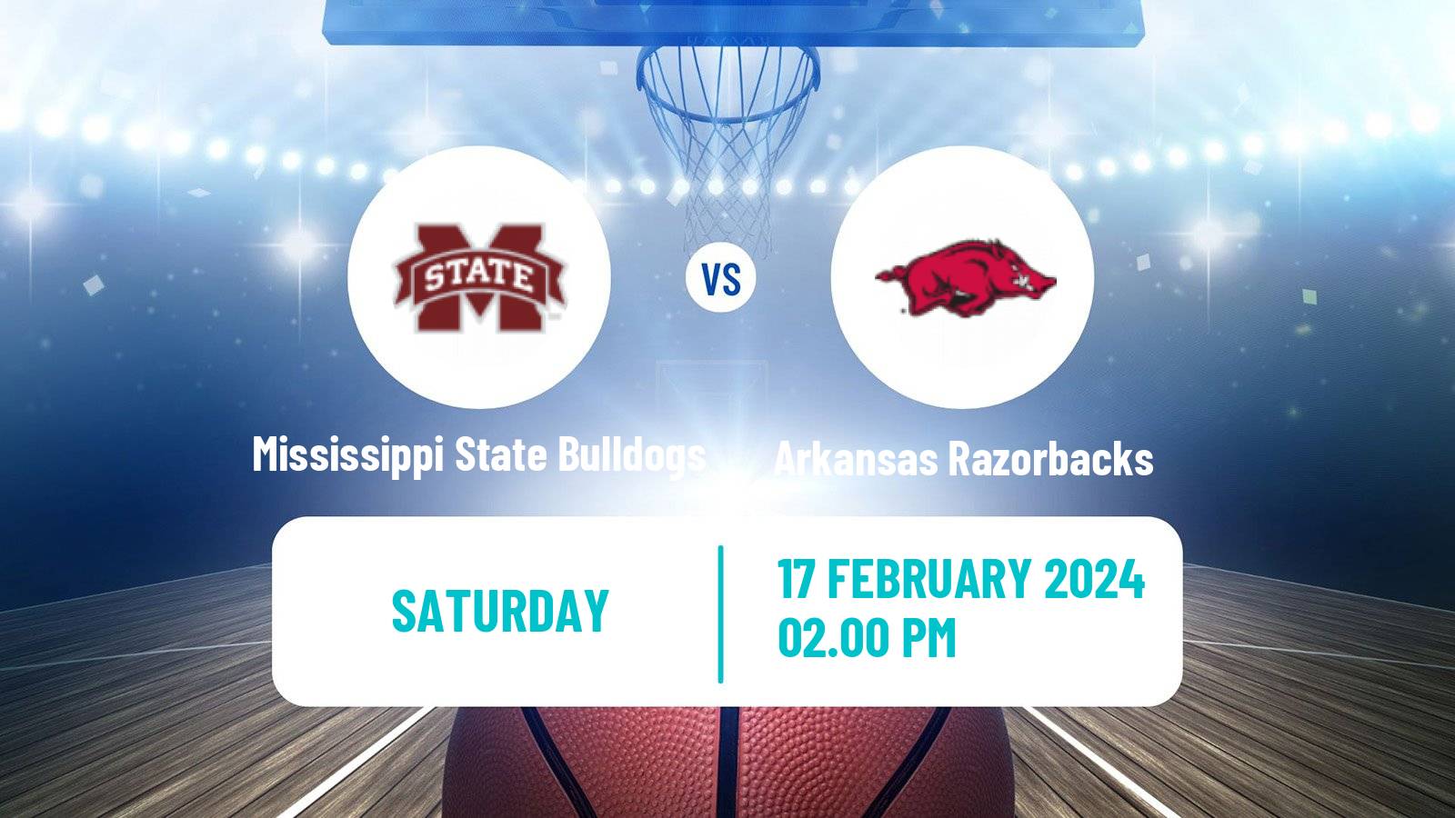 Basketball NCAA College Basketball Mississippi State Bulldogs - Arkansas Razorbacks