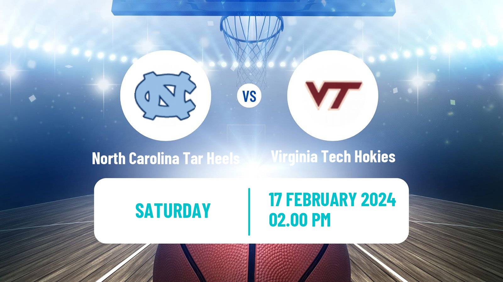 Basketball NCAA College Basketball North Carolina Tar Heels - Virginia Tech Hokies