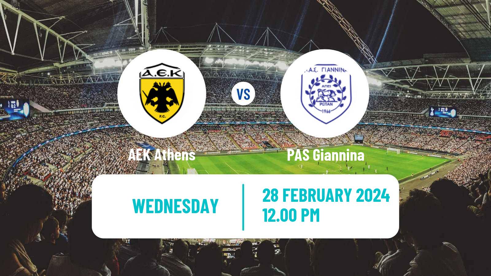 Soccer Greek Super League AEK Athens - PAS Giannina