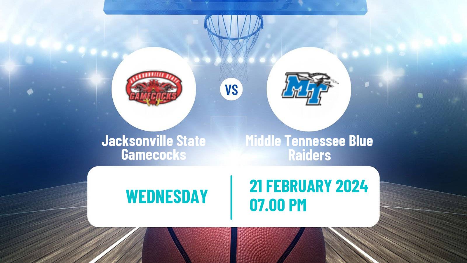 Basketball NCAA College Basketball Jacksonville State Gamecocks - Middle Tennessee Blue Raiders