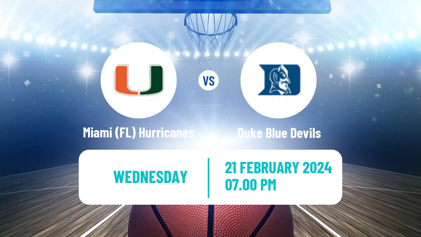 Basketball NCAA College Basketball Miami (FL) Hurricanes - Duke Blue Devils
