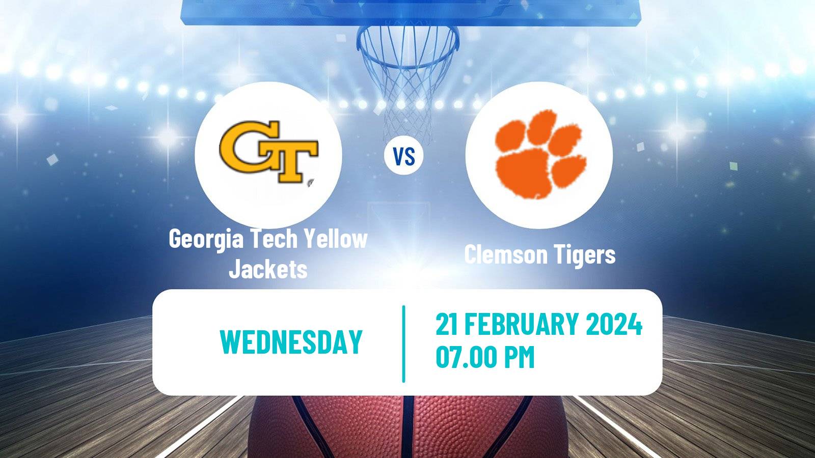 Basketball NCAA College Basketball Georgia Tech Yellow Jackets - Clemson Tigers