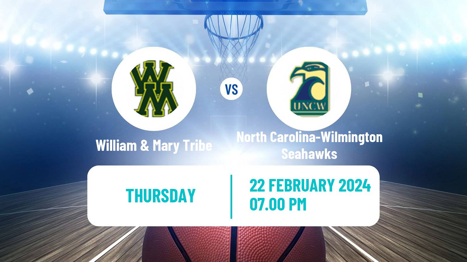 Basketball NCAA College Basketball William & Mary Tribe - North Carolina-Wilmington Seahawks