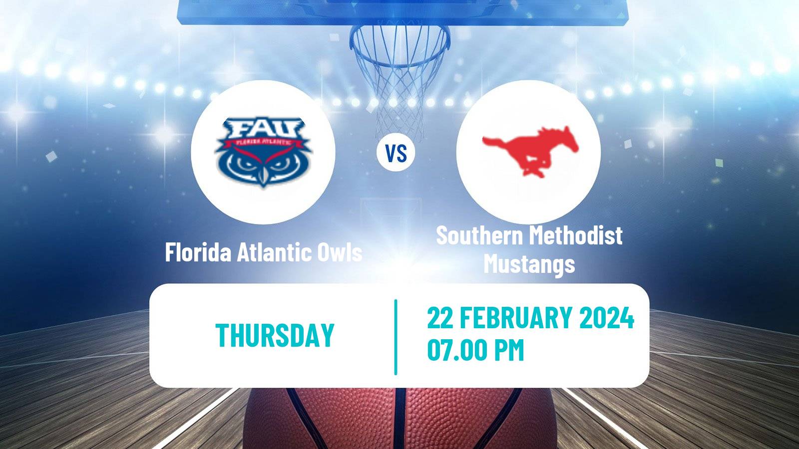 Basketball NCAA College Basketball Florida Atlantic Owls - Southern Methodist Mustangs