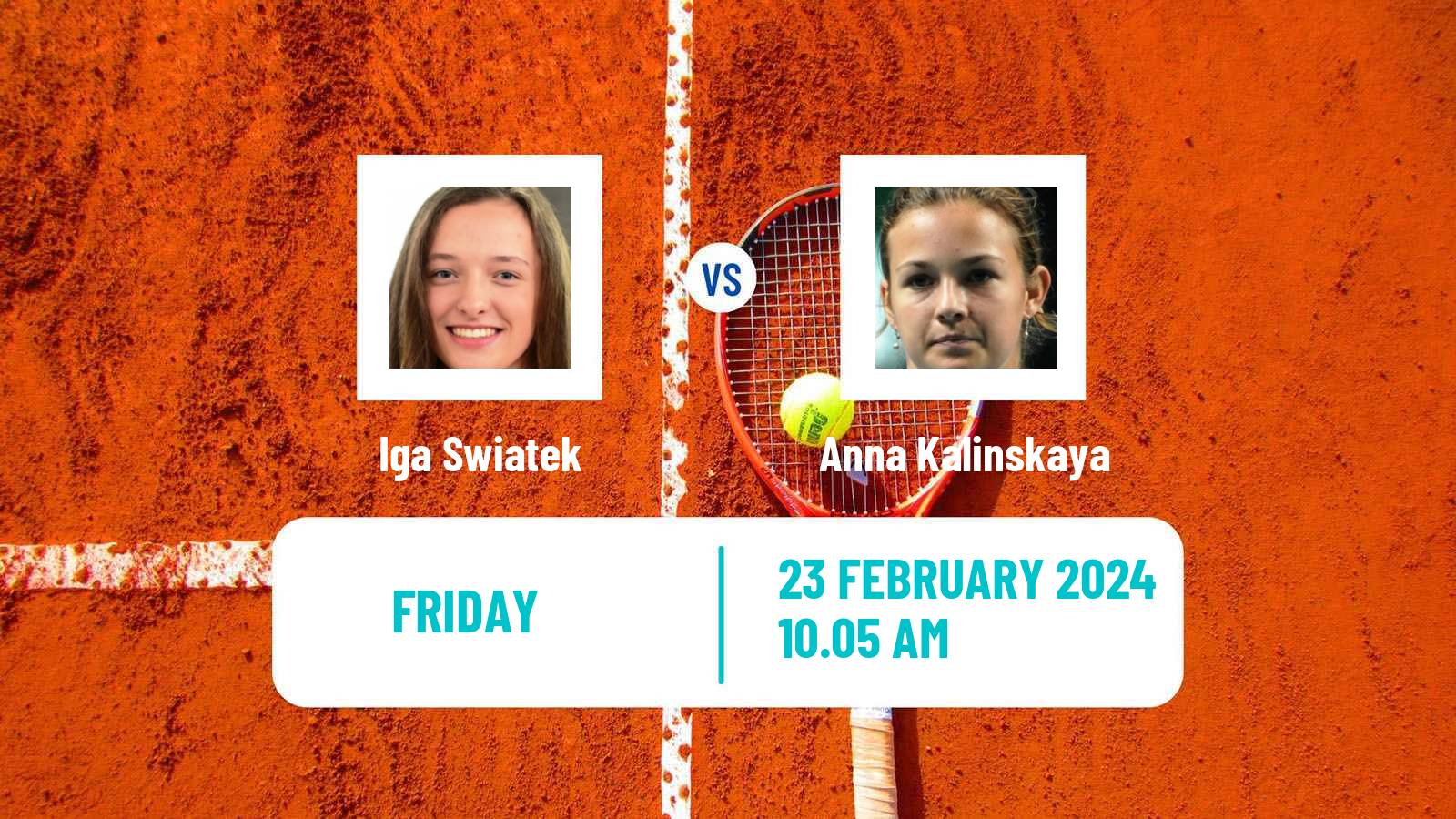 Tennis WTA Dubai Iga Swiatek - Anna Kalinskaya