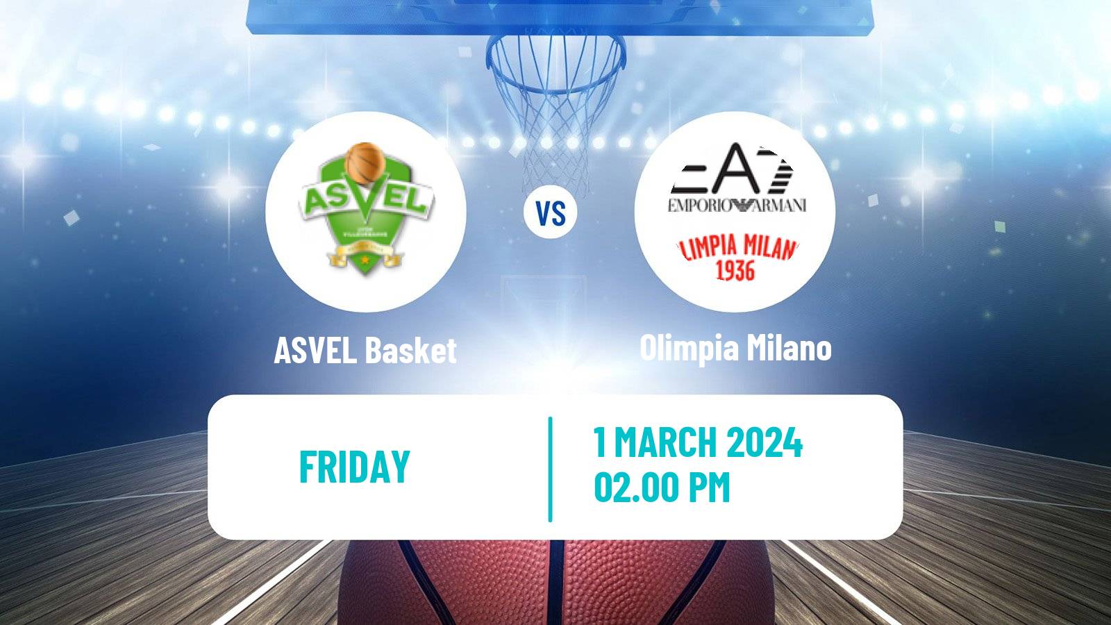 Basketball Euroleague ASVEL Basket - Olimpia Milano