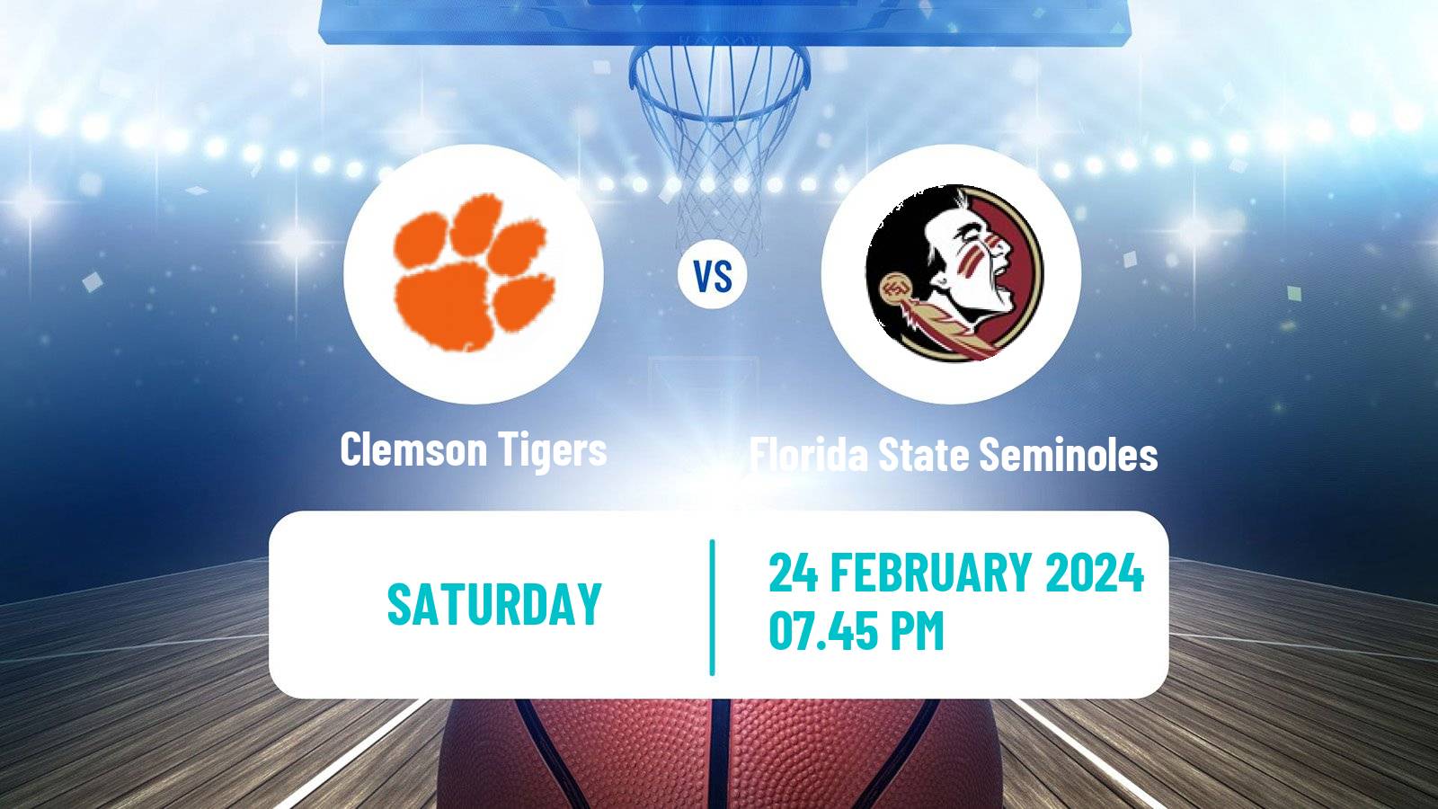 Basketball NCAA College Basketball Clemson Tigers - Florida State Seminoles