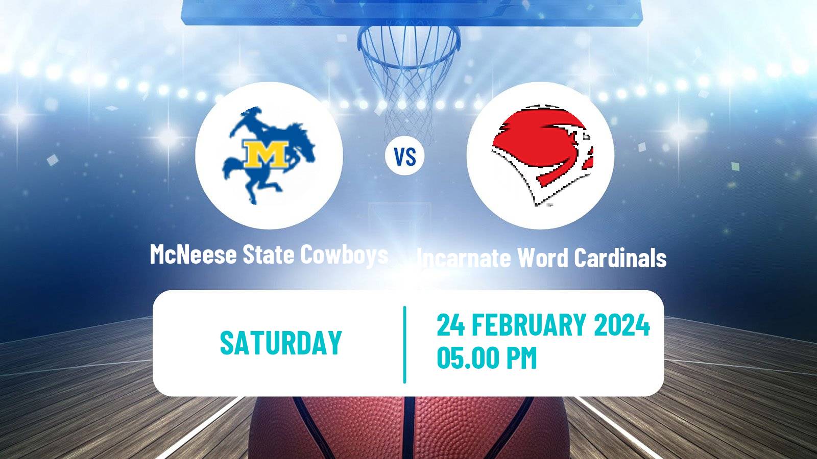 Basketball NCAA College Basketball McNeese State Cowboys - Incarnate Word Cardinals