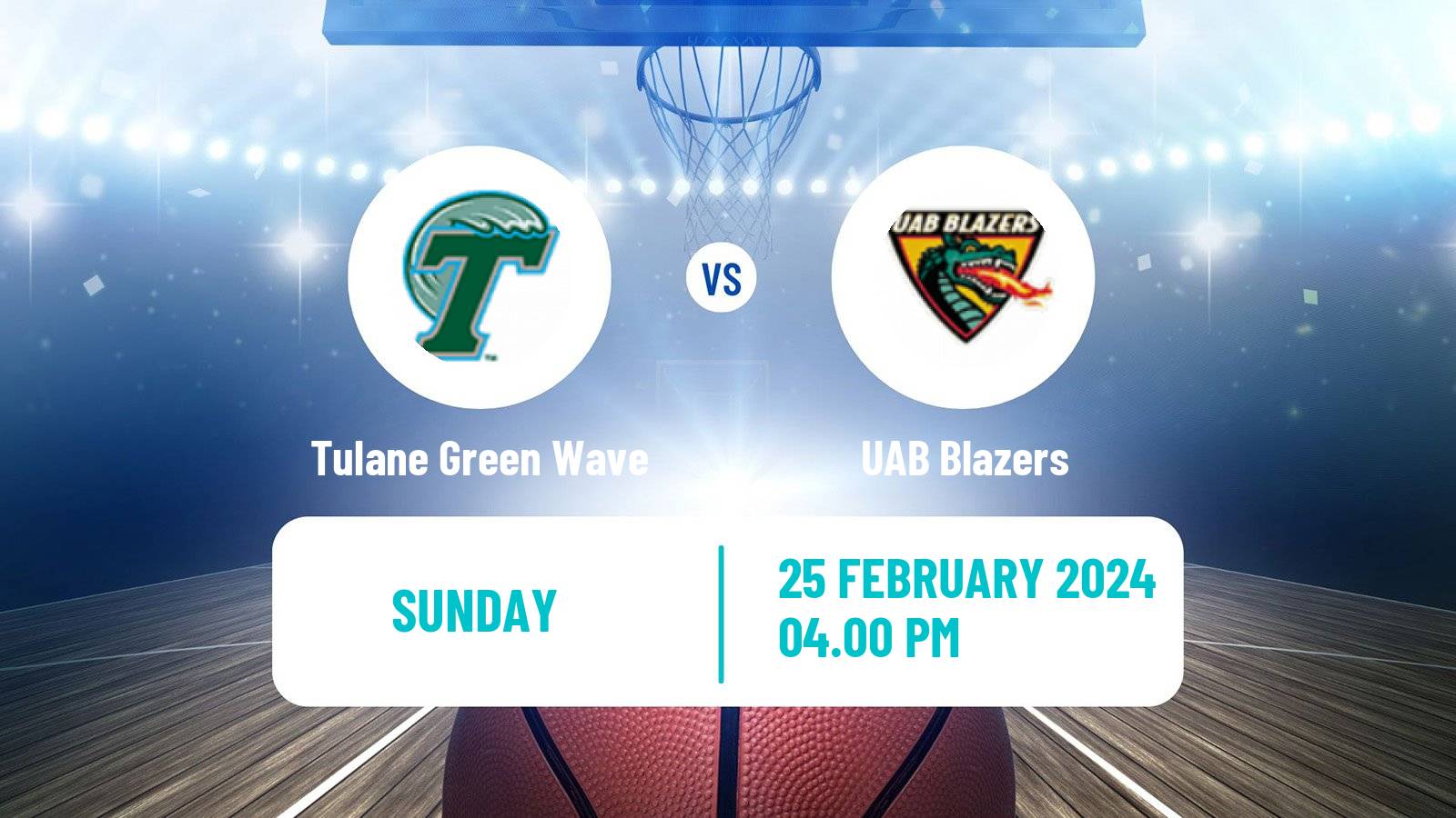 Basketball NCAA College Basketball Tulane Green Wave - UAB Blazers