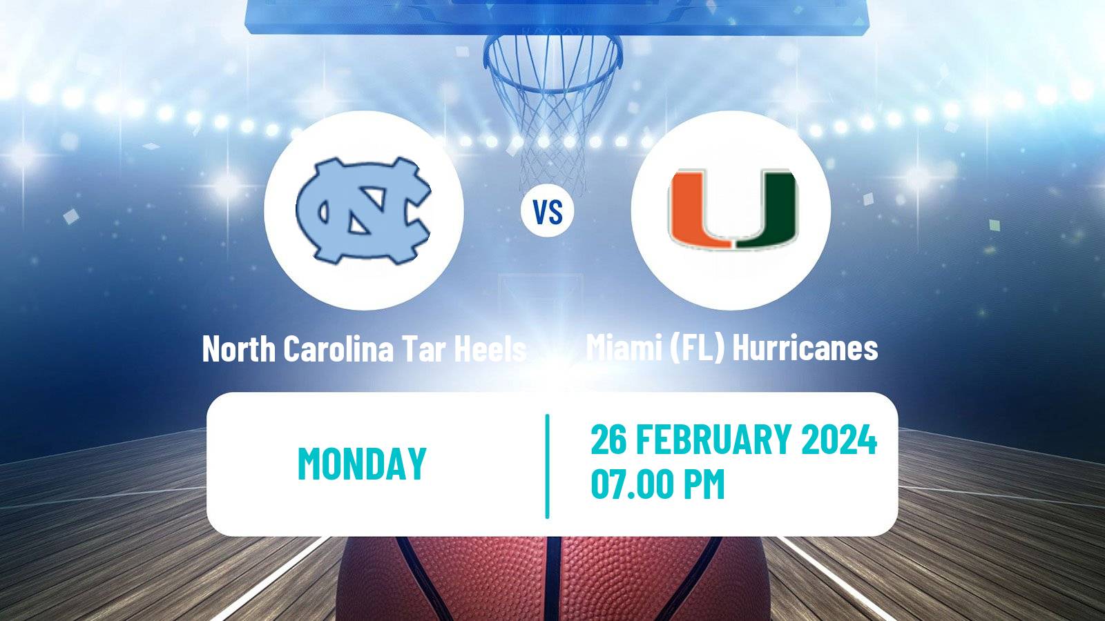 Basketball NCAA College Basketball North Carolina Tar Heels - Miami (FL) Hurricanes