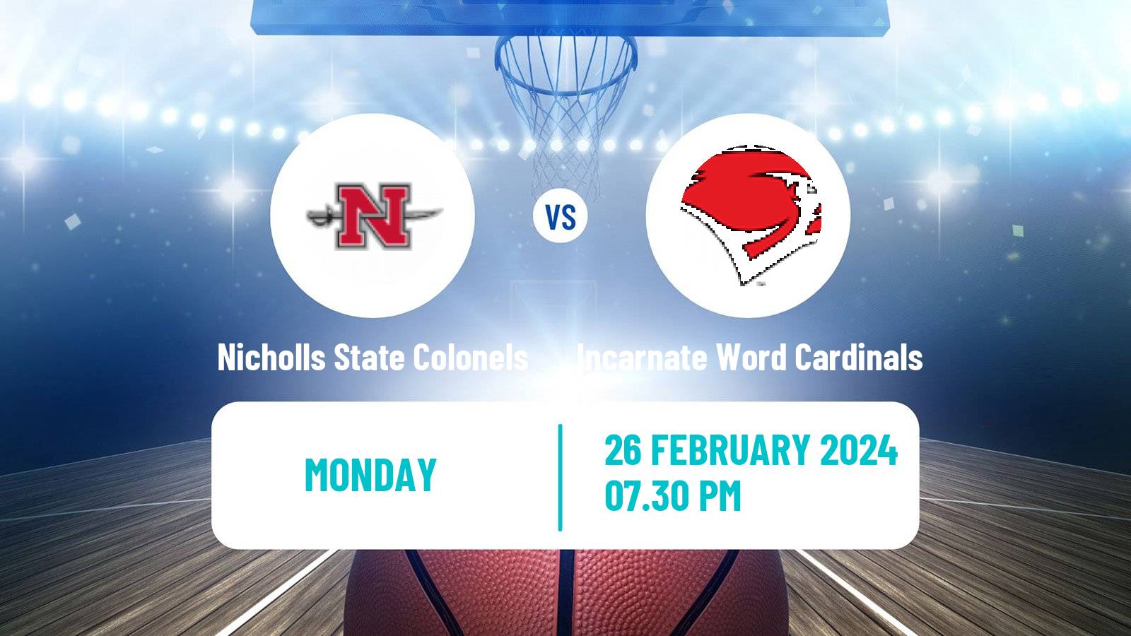 Basketball NCAA College Basketball Nicholls State Colonels - Incarnate Word Cardinals