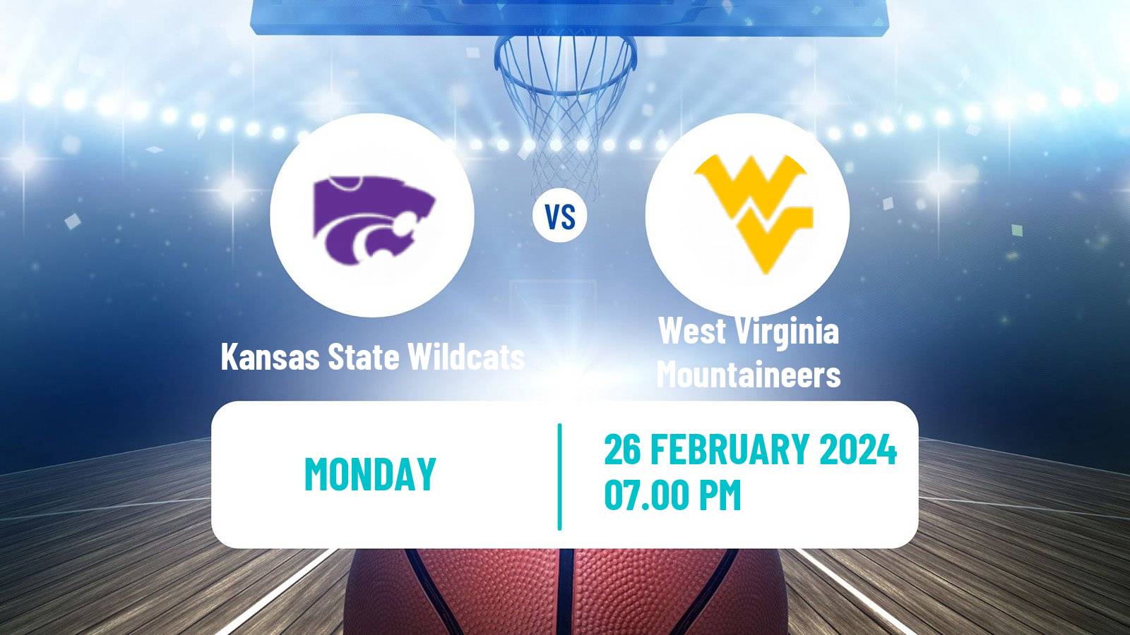 Basketball NCAA College Basketball Kansas State Wildcats - West Virginia Mountaineers